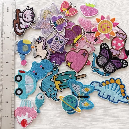 Miniatura 5 de 30 piezas de parches bordados para planchar o coser de varios tamaños para ropa, chaquetas, jeans, pantalones, mochilas, colores mixtos rosa, azul