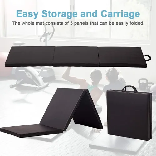 Miniatura 6 de Exercise Mat 2'x6'/4'x8'/4'x10' Gymnastics Mat Folding Gymnastics Tumbling Mats 1.6"-2" Thick PU Leather Yoga Mat Portable With Carrying Handles for