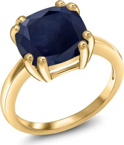 Miniatura 16 de Gem Stone King 3-5 Cttw Gemstone Birthstone Double Prong Solitaire Ring for Women 18K Yellow Gold Plated Silver Cushion 10MM Anniversary