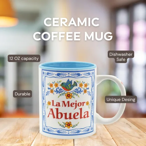 Miniatura 3 de Taza La Mejor Abuela – Regalos únicos de Abuela en español – Taza de cerámica duradera de 12 onzas con esmalte azul – Mejor abuela
