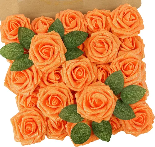 Miniatura 44 de N&T NIETING 25 unidades de flores artificiales, Rosas de espuma artificial de sensación real al tacto, decoración para boda, dama de honor, ramo