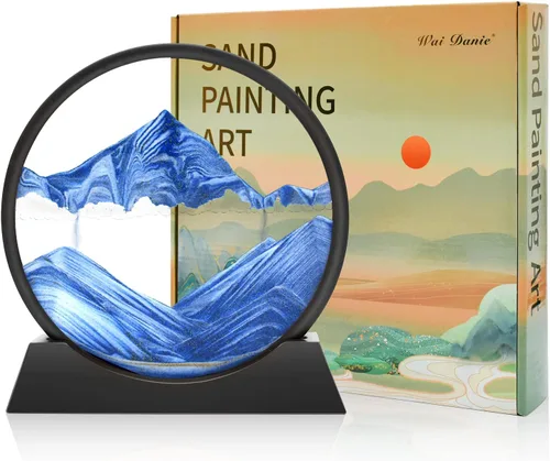 Miniatura 12 de Wai Danie - Cuadro de arena movediza 3D con forma de reloj de arena de mar profundo, pintura de movimiento líquido con marco de arena fluida Oro