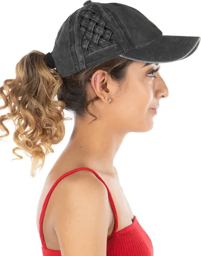 Miniatura 2 de Funky Junque - Gorra para mujer, entrecruzada, diseño desgastado, se puede usar con coleta o chongo