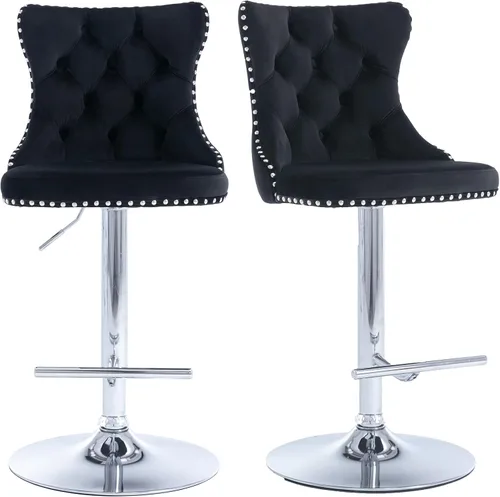 Miniatura 37 de Juego de 2 taburetes de bar giratorios de altura de mostrador, taburetes de bar de isla de cocina color crema, sillas de terciopelo ajustables