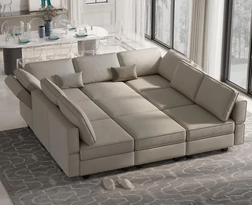 Miniatura 24 de Belffin - Sofá cama modular con otomanas, de terciopelo, reversible y con asiento con almacenamiento, color azul