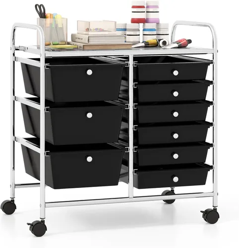 Miniatura 27 de Giantex - Carro rodante con 10 cajones, organizadores para aulas, carro de almacenamiento con ruedas, para suministros de oficina, hogar, escuela