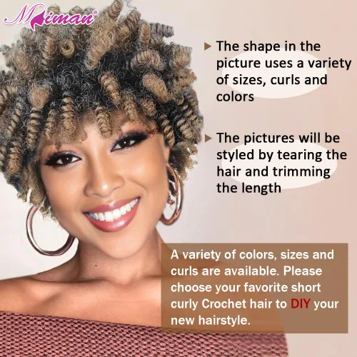 Miniatura 2 de MIMAN - 3 paquetes de trenzas de cabello rizado corto a crochet de 10 pulgadas, extensiones de trenzado sintético de 6 mm para peinado de mohawk