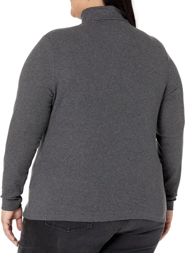 Miniatura 6 de Tienda Essentials Camiseta de cuello alto de punto acanalado de manga larga para mujer (disponible en tallas grandes), paquete de 2