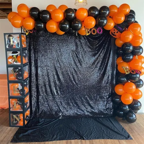 Miniatura 32 de Cortinas de fondo de lentejuelas negras con purpurina de 2 x 8 pies, 4 paneles para decoración de bodas, fiestas de cumpleaños, despedidas de Negro