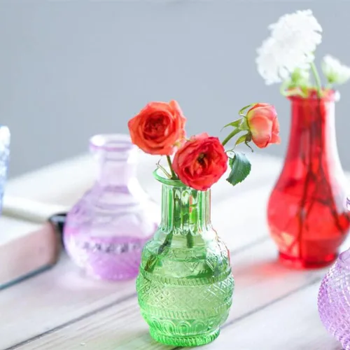 Florero de cristal pequeño para flores, jarrones decorativos para centros de mesa, florero vintage para decoración rústica del hogar, decoraciones
