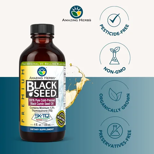 Miniatura 3 de Amazing Herbs Aceite de semilla negra de alta calidad, sin gluten, sin OMG, prensado en frío, Nigella sativa ayuda a la salud digestiva, apoyo