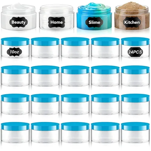 Miniatura 17 de Dandat 24 piezas 8 oz tarro de plástico con tapa y etiqueta recargable, contenedor redondo transparente vacío con muestras cosméticas PET blancas