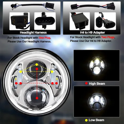 Miniatura 2 de AlyoNed Faro delantero LED para motocicleta de 7 pulgadas 4.5" Luces antiniebla DOT Kit Compatible con Harley Davidson Fat Boy Street Glide Heritage