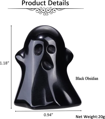 Miniatura 5 de Jovivi Figura decorativa de fantasma de cristal de obsidiana negra de 1.2 pulgadas tallada a mano, piedra curativa Reiki, escultura de estatua