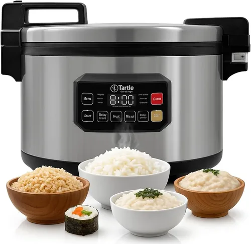 Arrocera comercial grande multifunción - Arrocera profesional de 64 tazas cocidas (32 tazas sin cocinar) con olla antiadherente y tapa con bisagras