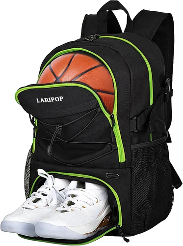 Miniatura 9 de LARIPOP Basketball Backpack with Ball Compartment - Ventilated Shoe Pocket Fits US Size 15, Water Resistant 30L Sports Bag for Men Women Teen