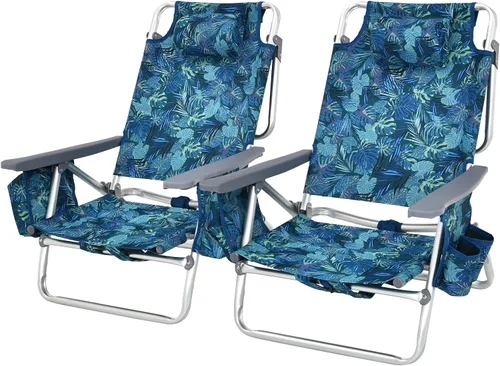 Miniatura 19 de Tangkula Juego de 2 Sillas de Playa con Mochila, Sillas de Playa Reclinables de 5 Posiciones que se Recuestan Completamente con Bolsa Refrigeradora