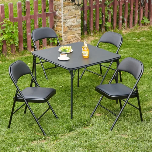 Miniatura 7 de KAIHAOWIN Paquete de 2 sillas plegables, asiento acolchado de vinilo, fácil almacenamiento, apilable, asiento comercial Morden con marco de metal