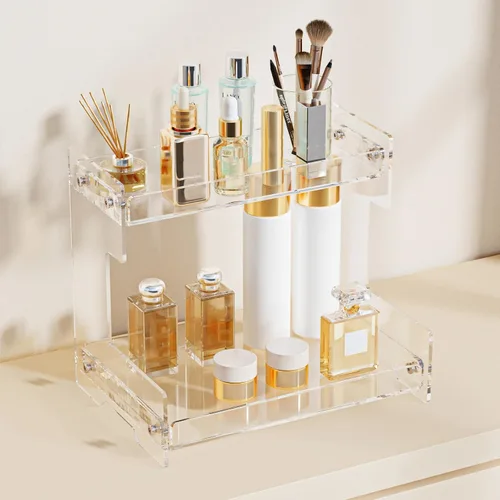 Miniatura 8 de Organizador de encimera de baño, organizador de 2 niveles de acrílico para soporte de perfume, soporte de tocador, bandeja de tocador, estante