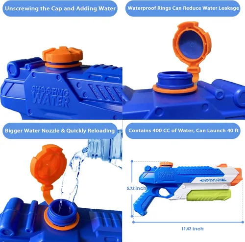 Miniatura 2 de Pistolas de agua para niños – Pistolas de chorro de verano de 400 CC/40 pies para niños de 3 años en adelante – Paquete de 2 juguetes al aire libre