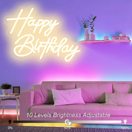 Miniatura 5 de Letrero de neón de feliz cumpleaños para decoración de pared, letrero de neón LED alimentado por USB con brillo regulable, ideal para fiestas
