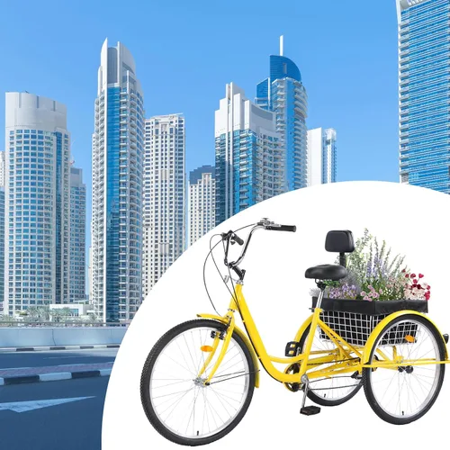 Miniatura 7 de Triciclo para adultos de 26 pulgadas, bicicletas de 7 velocidades y 3 ruedas, asiento grande con respaldo, triciclo para adultos con cestas