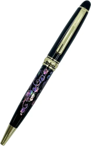 Bolígrafo con diseño de nácar con incrustaciones, hecho a mano, retráctil, regalo ejecutivo, punta rodante, tinta negra (árabe)
