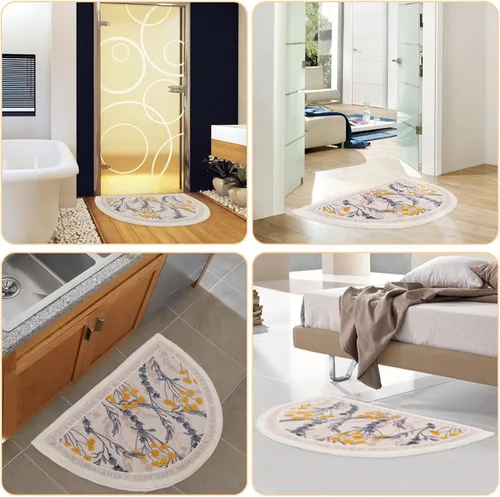 Miniatura 6 de Alfombras de baño bohemias Half Circle, antideslizantes, lavables a máquina, semiredondas, bohemias, retro, para baño, cocina, dormitorio, bañera