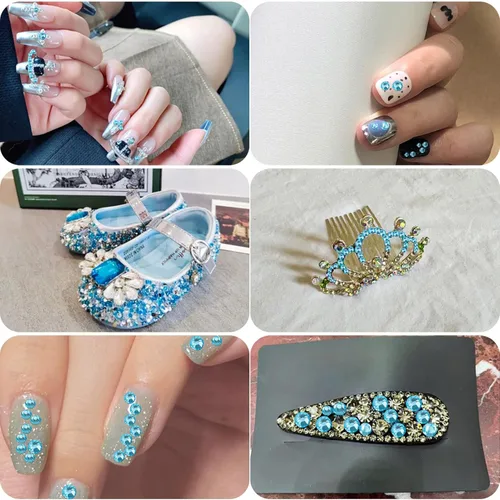 Miniatura 5 de Beadsland 8300 diamantes de imitación con parte trasera plana, diamantes de imitación redondos de cristal azules para manualidades, mezcla de 10