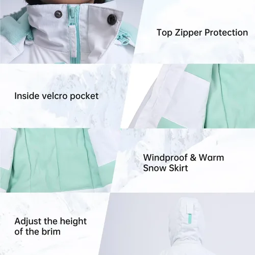 Miniatura 3 de Chaqueta de esquí impermeable para niñas, chaqueta de snowboard para exteriores, resistente al viento, con forro polar, abrigo de nieve cálido