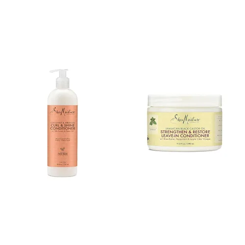 SheaMoisture Acondicionador de coco e hibisco para cabello seco y rizado, coco, 24 onzas líquidas y aceite de ricino negro jamaicano sin enjuague