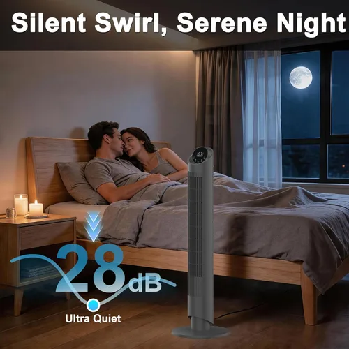 Miniatura 5 de hykolity Ventilador de torre para dormitorio, ventilador oscilante de 90°, ventilador de piso ultra silencioso de 28 dB con control remoto