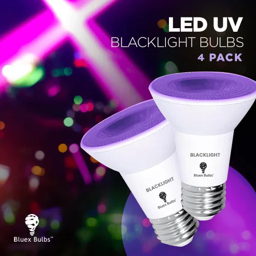 Miniatura 7 de Bluex Bombillas 4 unidades PAR20 LED de luz negra, 10 W (equivalente a 100 W) E26, nivel de foco de luz negra 385-400 nm, para pintura corporal