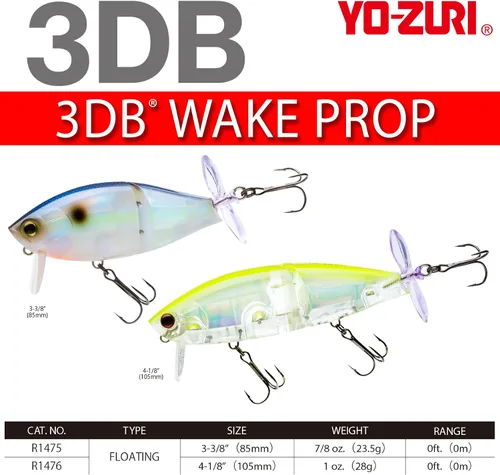Miniatura 3 de YO-Zuri 3DB Wake Prop Flotante 85MM BASS Señuelo Color: Mate PRO Azul