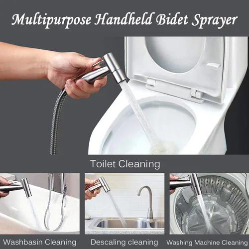 Miniatura 3 de Kit de rociador de bidé de mano, rociador de acero inoxidable de níquel cepillado, cabezal de ducha para inodoro con manguera de 59 pulgadas