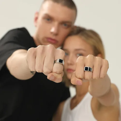 Miniatura 8 de U7 Anillo de joyería de moda de ónix negroazul para hombres y mujeres, anillos de sello cuadrado de acero inoxidable para papá y padre, anillos