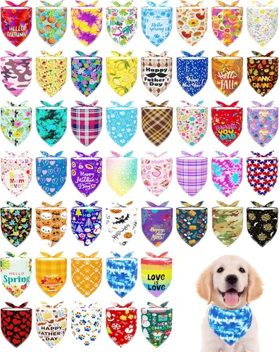 Miniatura 16 de PET SHOW 50 Pack Bandanas Navideñas para Perros Grandes XL Lavables Feliz Año Nuevo Bandanas en Triángulo a Granel Baberos para Perros Medianos