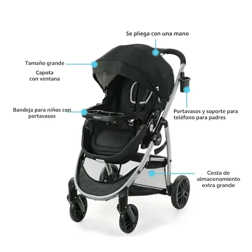 Miniatura 6 de Graco Modes Pramette Cochecito de bebé convertible en moisés auténtico, asiento reversible, almacenamiento extra, bandeja para niño, plegable