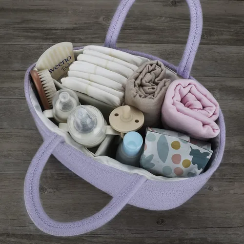 Miniatura 70 de Organizador de pañales para bebé con cuerda de algodón para niña o niño, cesta de almacenamiento portátil para guardería, bolsa de transporte