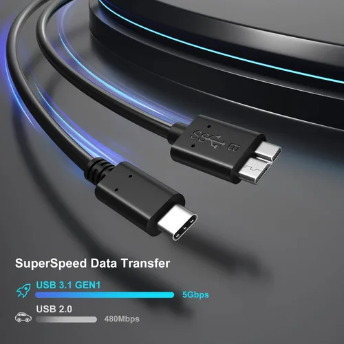 Miniatura 2 de Cable micro B a USB C, cable de disco duro externo USB 3.1 Gen1 5Gbps cable de repuesto de cámara de transferencia de datos compatible con Seagate