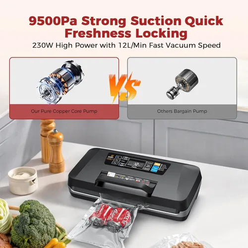 Miniatura 3 de Sellador al vacío de 95 kpa, sellador de alimentos completamente automático comercial, potente sistema de sellado, doble sellado térmico, cortador