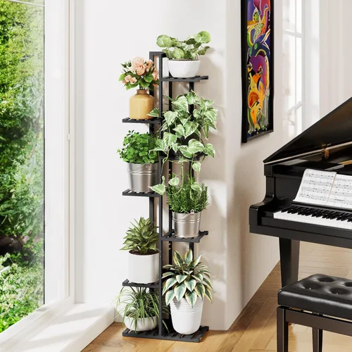 Miniatura 5 de ROSSNY Soporte para Plantas de Interior de 55 Pulgadas de Alto, 7 Niveles 8 Macetas Soporte de Bambú para Plantas de Interior, Soporte de Plantas