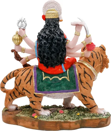 Miniatura 8 de alikiki Diosa hindú Durga Estatua grande – 8.5 pulgadas Dios indio Durga MATA Ídolo en la estatua de tigre India Murti Casa Oficina Templo Mandir