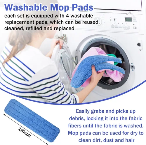 Miniatura 6 de Uiifan 1 juego de trapeador de microfibra de 18 pulgadas con mango extensible y almohadillas lavables reutilizables para pisos de madera dura