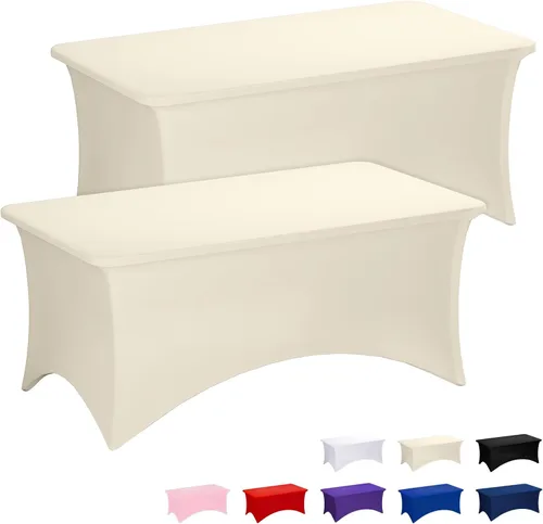 Miniatura 9 de Fixwal Manteles rosas para mesas rectangulares de 8 pies, paquete de 2 manteles elásticos de elastano ajustables para fiestas, ferias, banquetes
