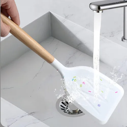 Miniatura 6 de Color Dots - Juego de utensilios de cocina de silicona, 11 piezas, mango de madera, resistente al calor, antiadherente, seguro para utensilios