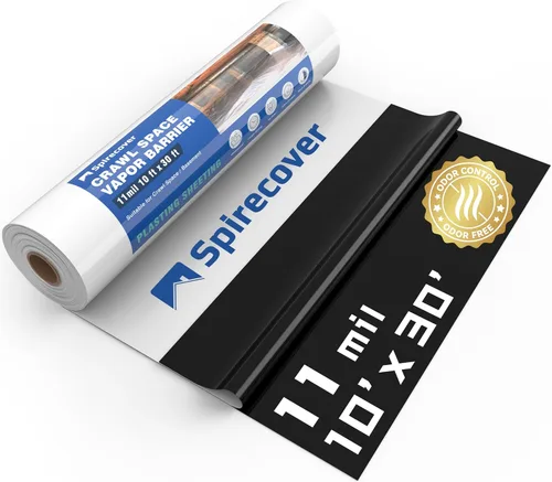 Miniatura 13 de Barrera de vapor para espacio de arrastre Spirecover, barrera de vapor de 10 mil, 10'x15', tela de plástico para cubrir y encapsular espacios