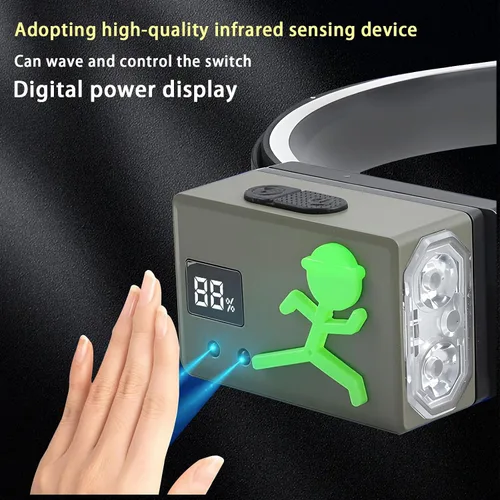 Miniatura 7 de Linterna frontal LED recargable, sensor de movimiento de 230°, faros delanteros para frente, luz de casco duro para adultos, linterna LED