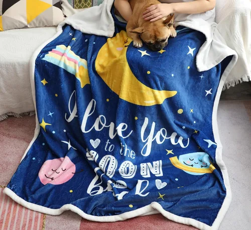 Miniatura 8 de Manta con texto en inglés "I Love You to the Moon and Back", suave y linda manta para niños, regalo para mujeres, niñas, niños y adultos, franela
