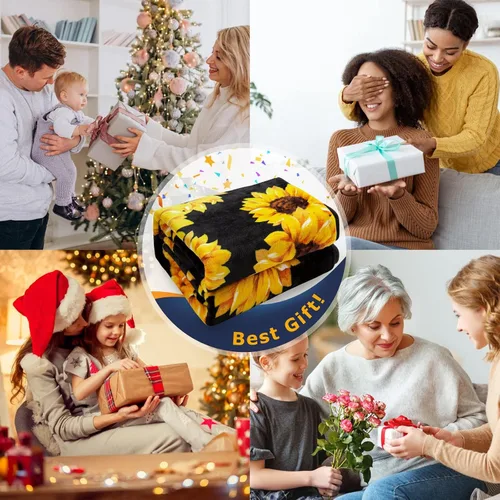 Miniatura 4 de Mantas de girasol, regalos para mujeres, manta de doble cara, ropa de cama bonita para niñas, franela ligera y acogedora felpa para adultos y niños